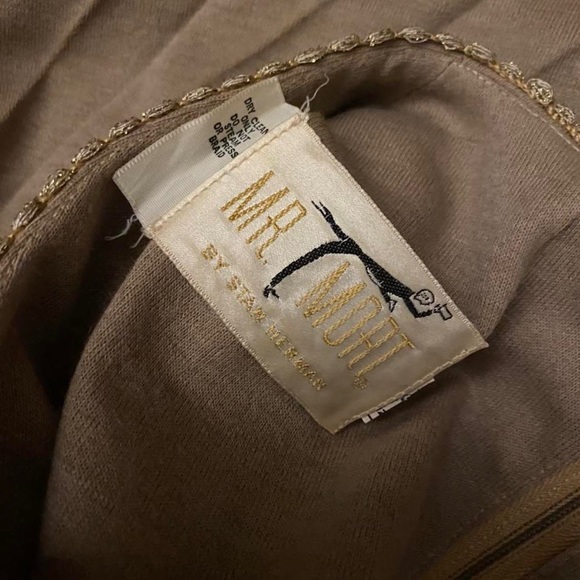 1960s/1970s VINTAGE HIGH-WAISTED WOOL PLEATED GLITTER TAUPE MR MORT MINI DRESS - Picture 3 of 5